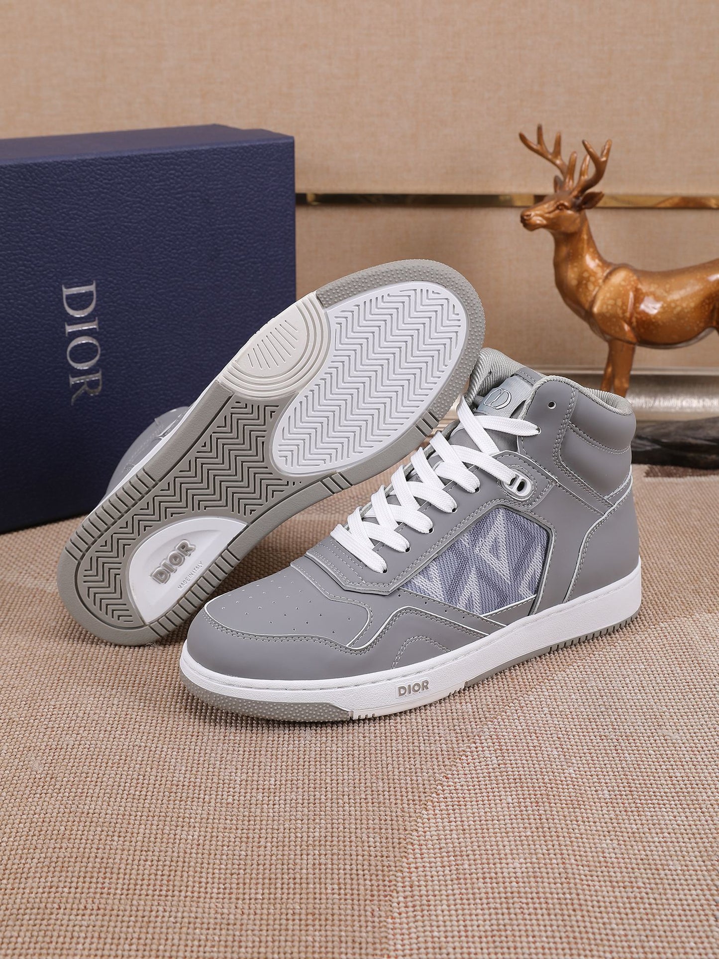 Dior Men's High Top Sneakers with Oblique Pattern and Adjustable Strap