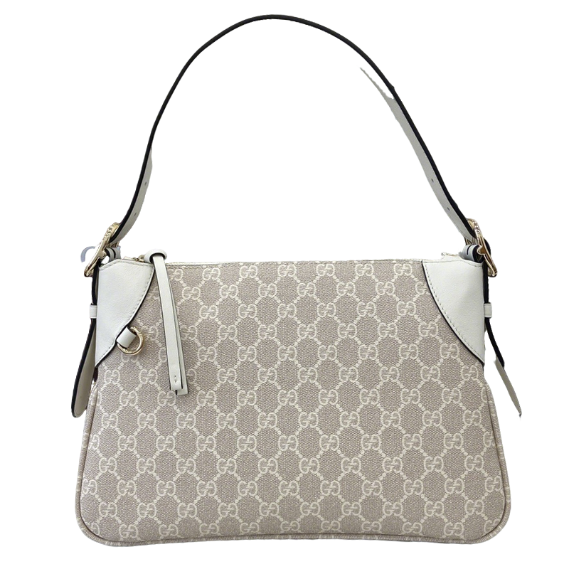 Gucci Beige and White GG Supreme Canvas Shoulder Bag with Leather Accents 815216