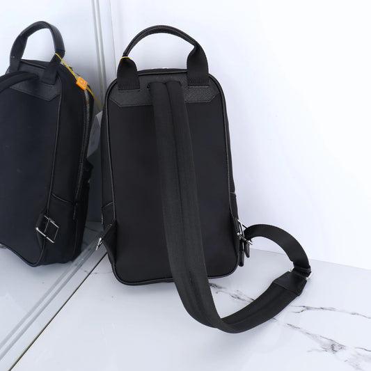 Black Bally Nylon Backpack With Signature Striped Accent And Branded Tag For Urban Commuting Style No.13708
