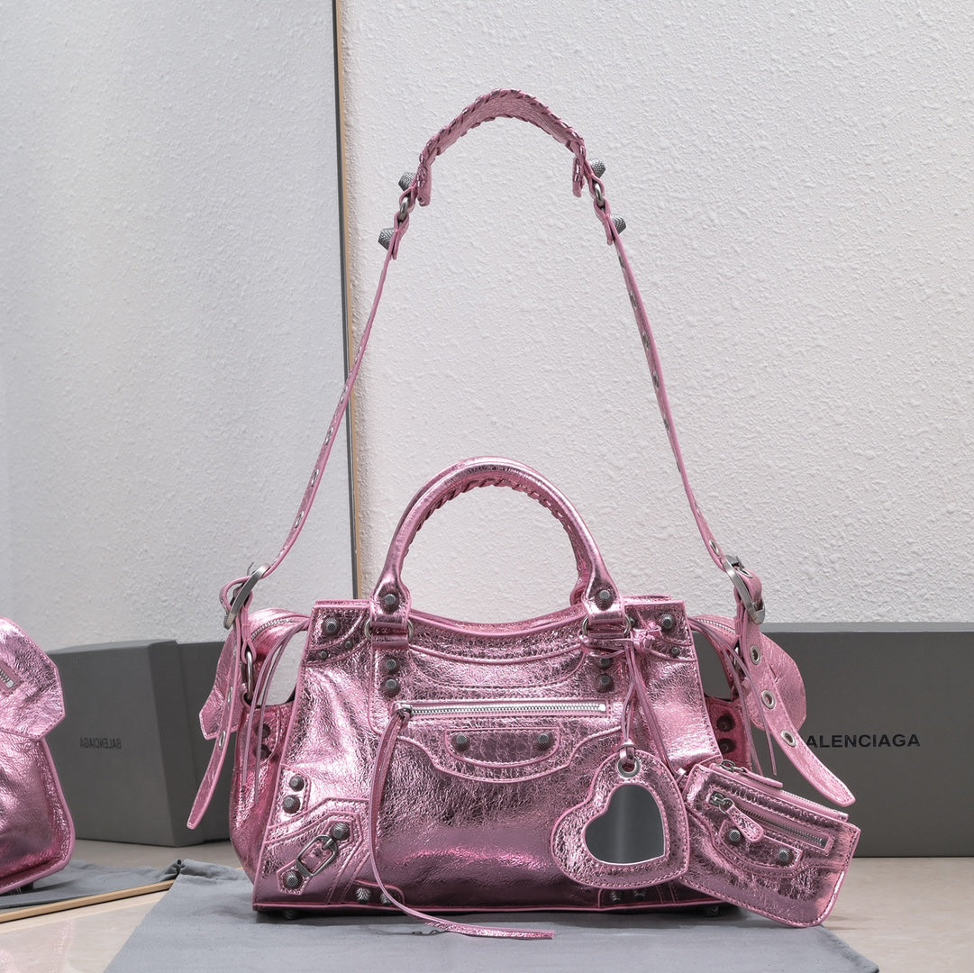 Balenciaga Classic City Bag with Studs and Heart - Shaped Charm for Edgy Fashion Lovers Style No.80092