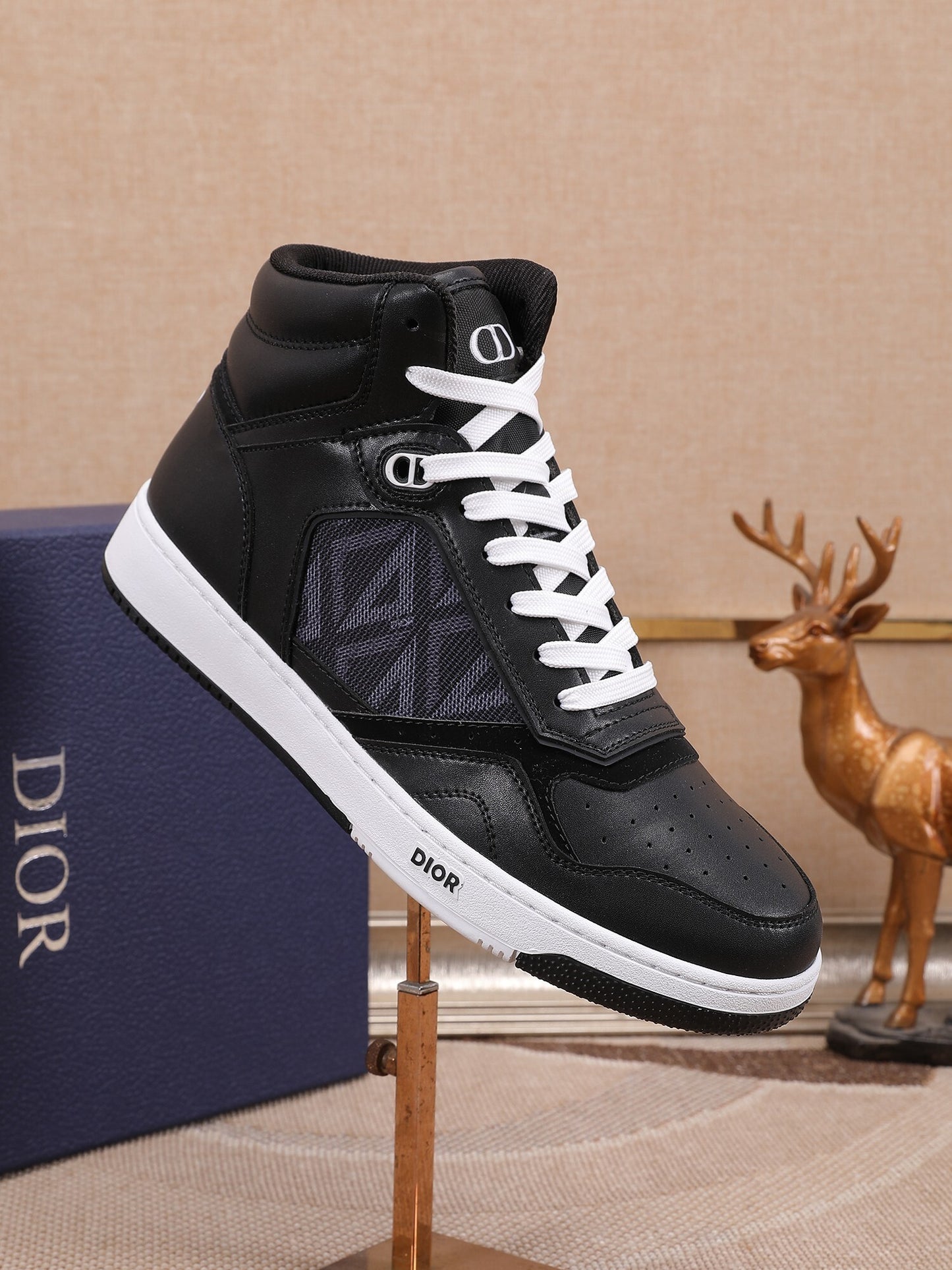 Dior Men's High Top Sneakers with Oblique Pattern and Adjustable Strap