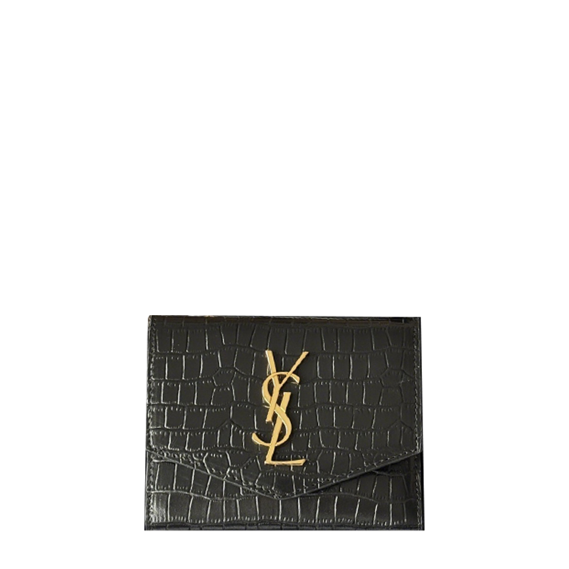Chic Saint Laurent Croc - Embossed Leather Wallet With Gold Logo 582296