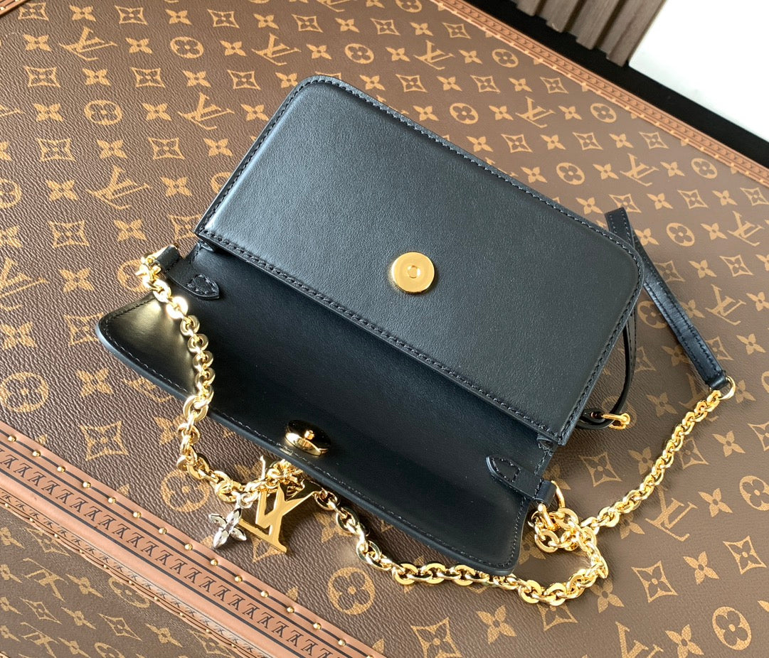 Stylish Louis Vuitton Leather Chain Bag With Gold LV Charm for Fashion Enthusiasts 4 colors available