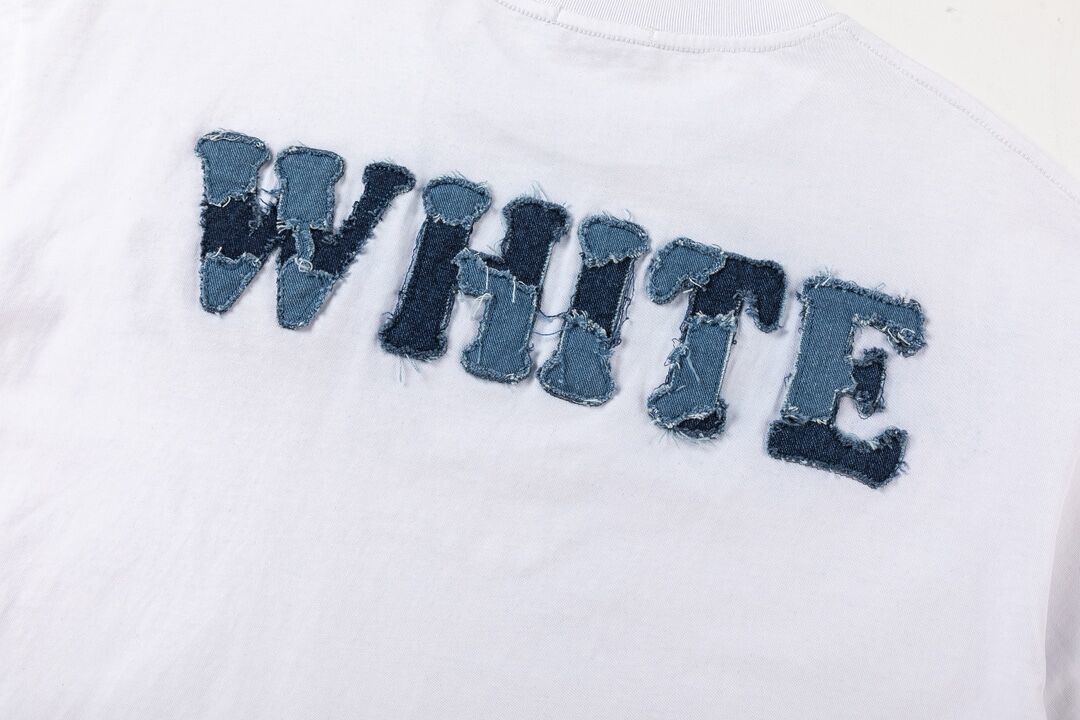 Off White White/Black T - Shirt With Distressed Blue "OFF" Logo On Chest