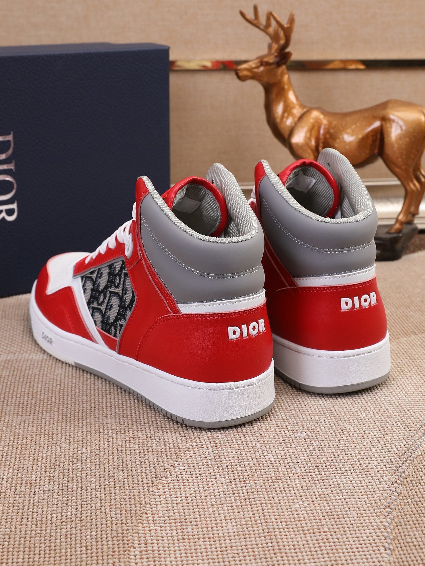 Dior Men's High Top Sneakers with Oblique Pattern and Adjustable Strap