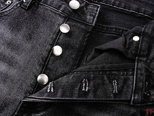 Amiri Dark Grey Distressed Jeans With Vibrant Embroidered Designs