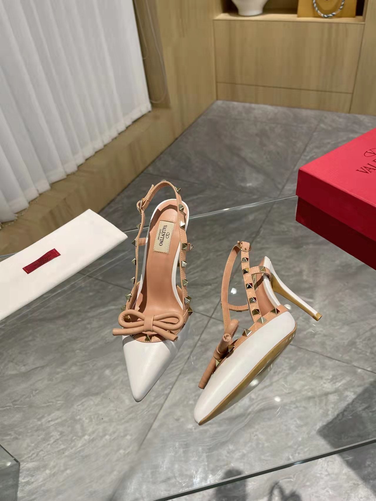 Valentino Women's Rockstud Bow Slingback Pumps Luxury Pointed Toe High Heels