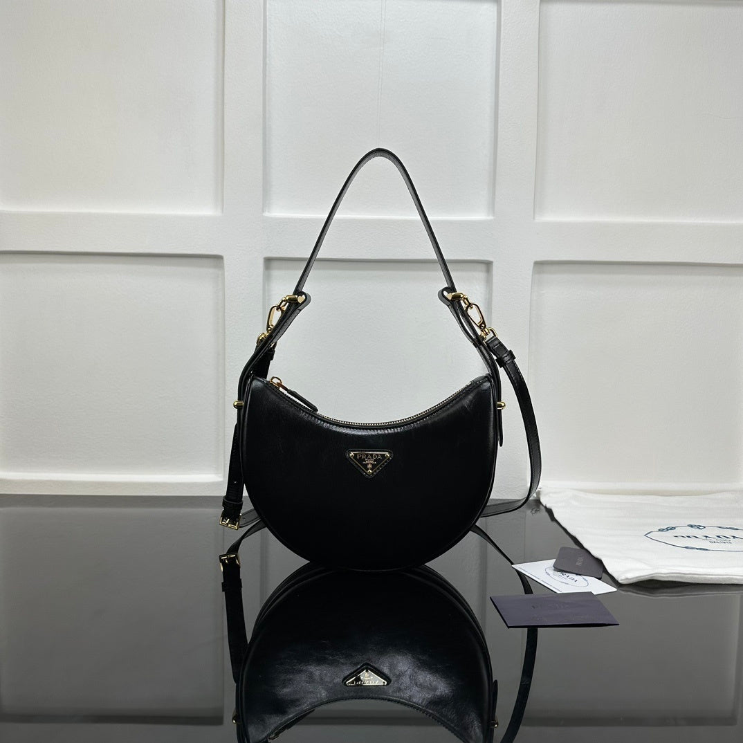 Prada White/Black Leather Crescent Hobo Bag With Adjustable Straps 1BC194
