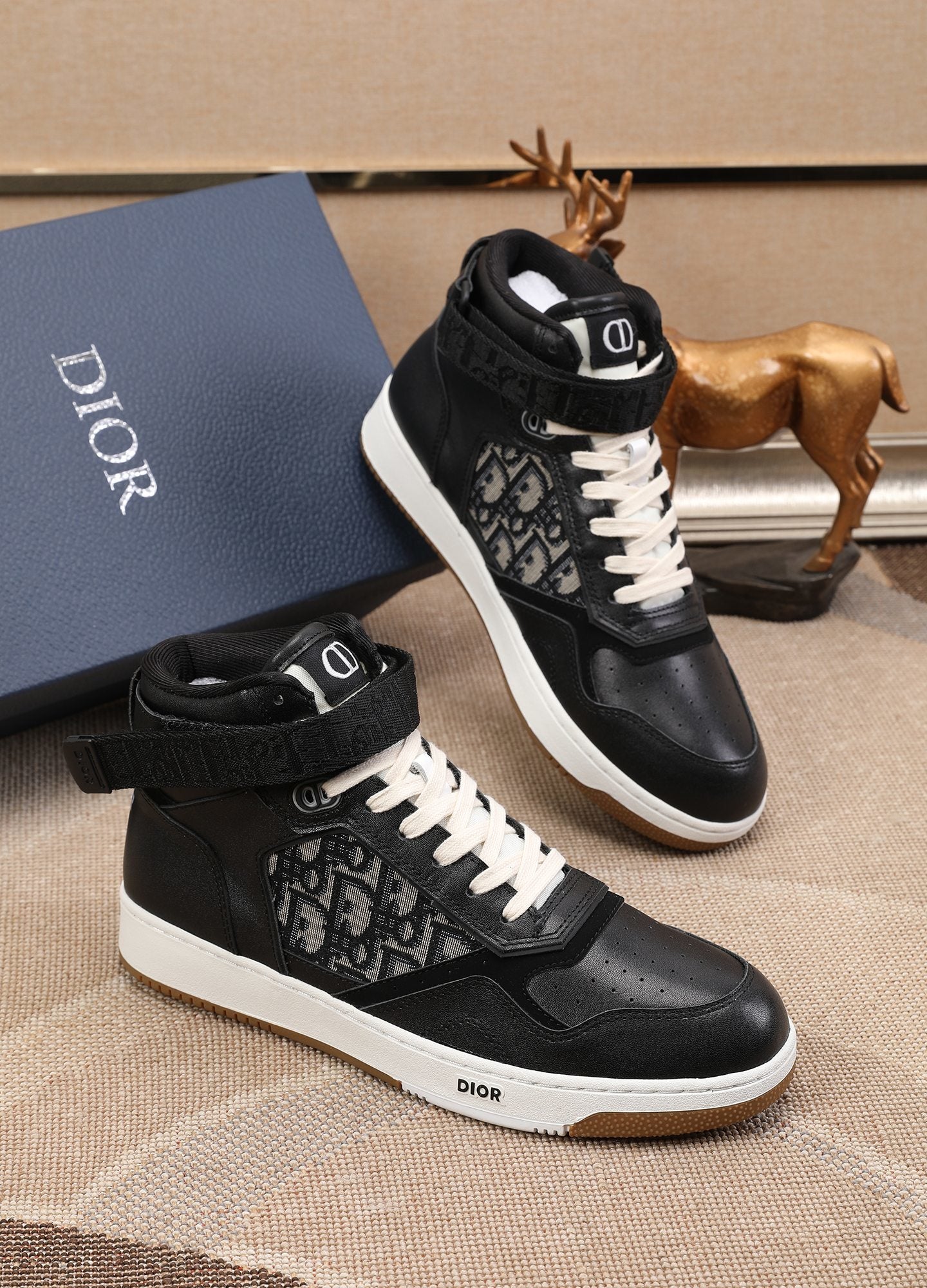 Dior Men's High Top Sneakers with Oblique Pattern and Adjustable Strap