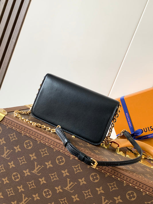 Stylish Louis Vuitton Leather Chain Bag With Gold LV Charm for Fashion Enthusiasts 4 colors available