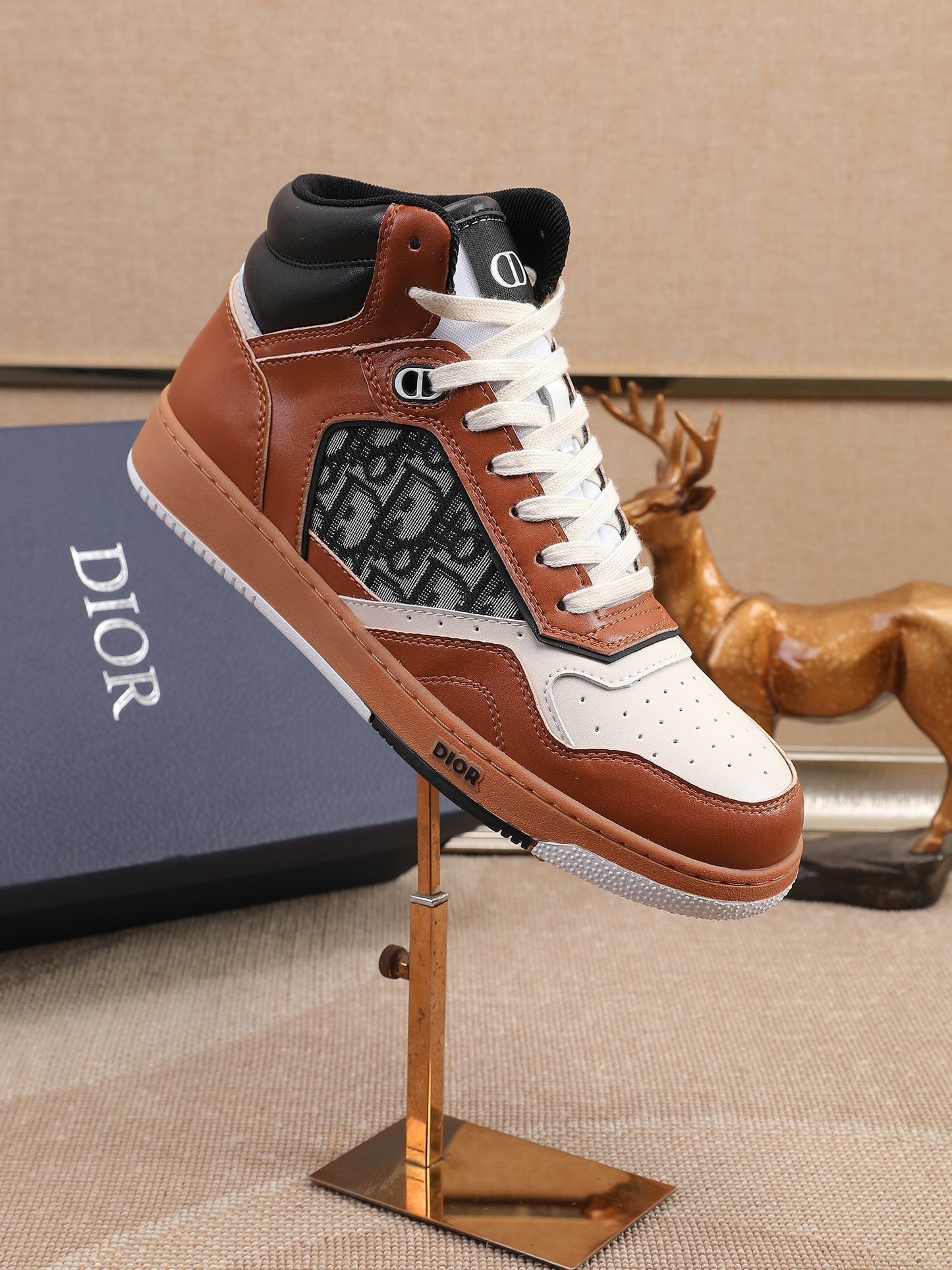 Dior Men's High Top Sneakers with Oblique Pattern and Adjustable Strap