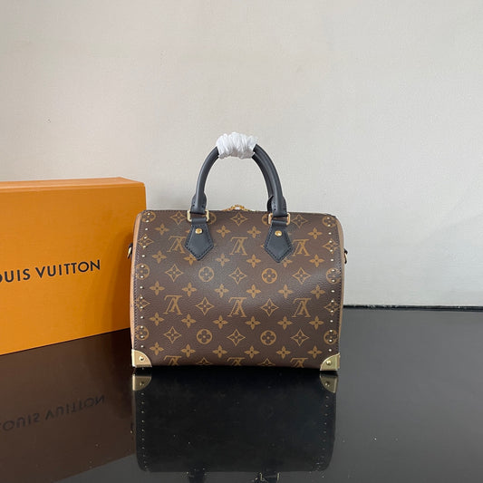 Louis Vuitton Speedy Trunk 25 Handbag In Monogram Canvas With Black Accents And Gold Hardware