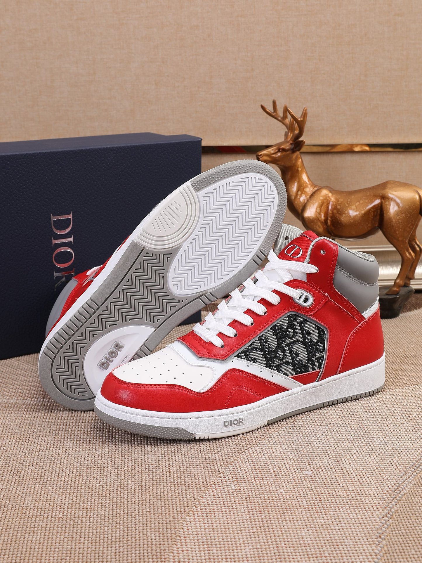 Dior Men's High Top Sneakers with Oblique Pattern and Adjustable Strap