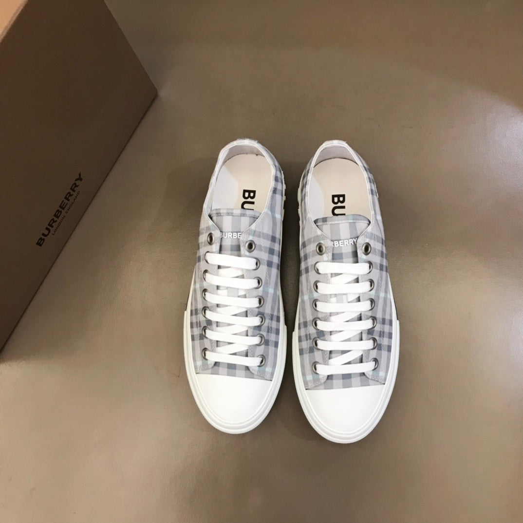 Burberry Unisex Grey Plaid Canvas Sneakers Stylish Comfortable Footwear For Men And Women With Iconic Check Pattern