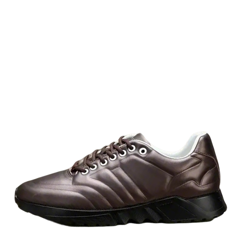 Emporio Armani Brown Leather Low - Top Sneakers With Textured Stripes