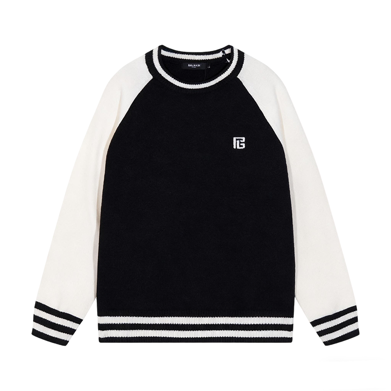 Balmain Black And White Crew Neck Sweater With Brand Logo