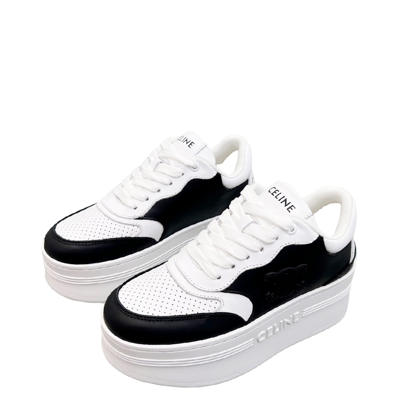 Celine Black And White Leather Platform Sneakers With Branding