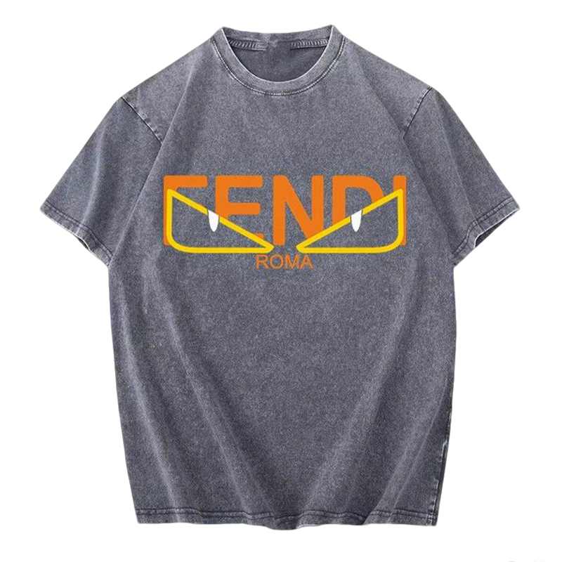 Vintage - Style Fendi Roma Graphic Tee in Washed Grey for Fashion Aficionados