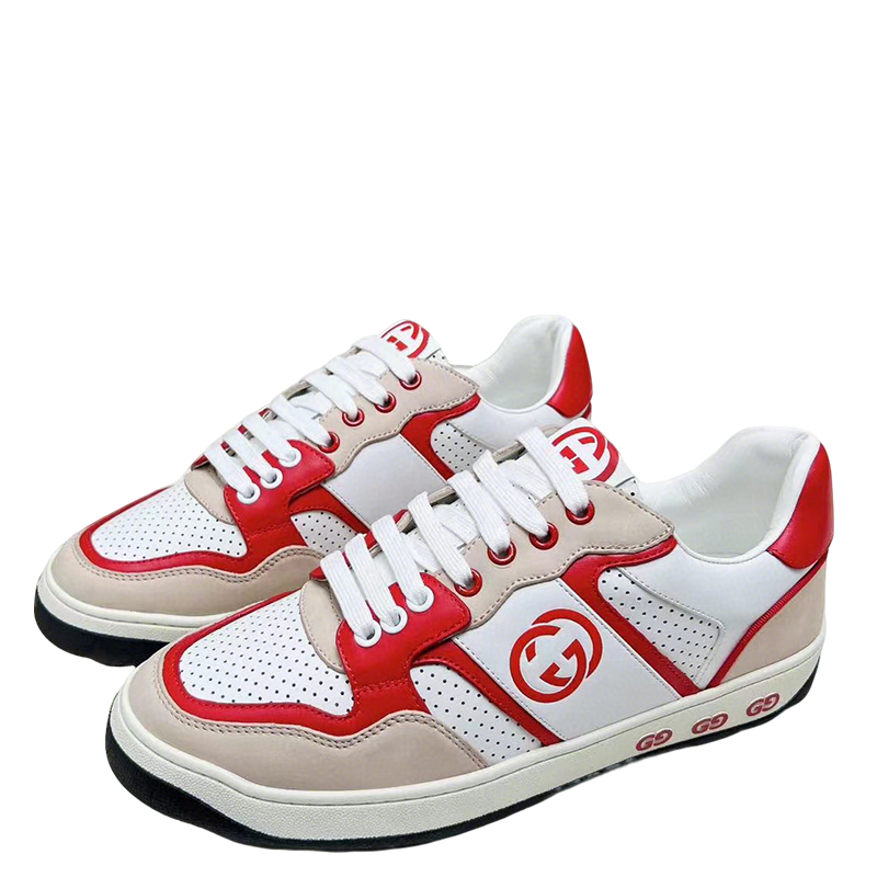 Gucci Screener Red White Leather Sneakers For Men And Women