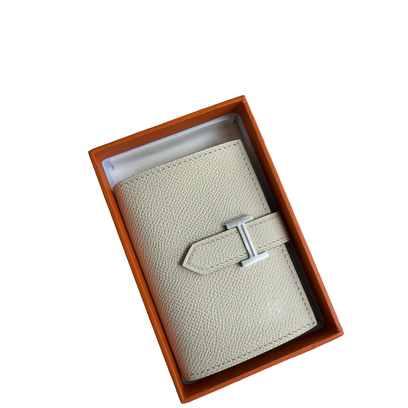 Chic Hermès Inspired Light Beige Leather Wallet with Iconic H Buckle in Gift Box 105-2
