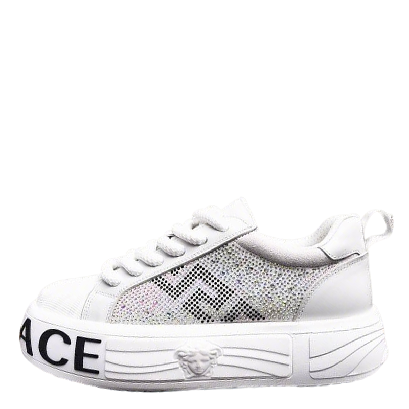 Versace Crystal - Embellished White Platform Sneakers With Medusa Detail