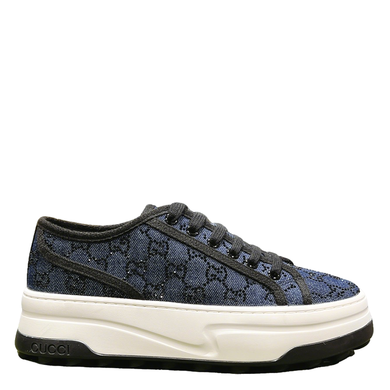 Gucci TENNIS 1977 Women's Denim Platform Sneakers With GG Motif