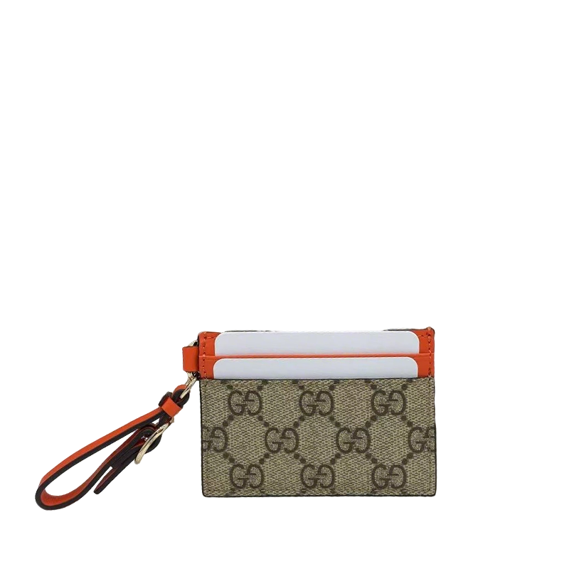 Chic Gucci Card Holder With Signature GG Pattern Orange Accents And Wrist Strap 819121