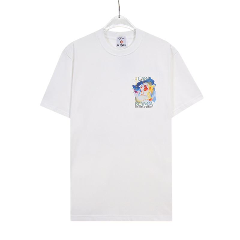 Casablanca White/Black T - Shirt With Colorful Watercolor Graphic And Brand Text