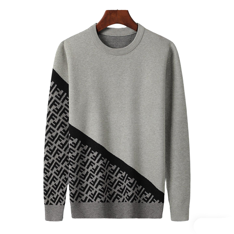 Fendi Grey Crew Neck Sweater With Signature FF Pattern
