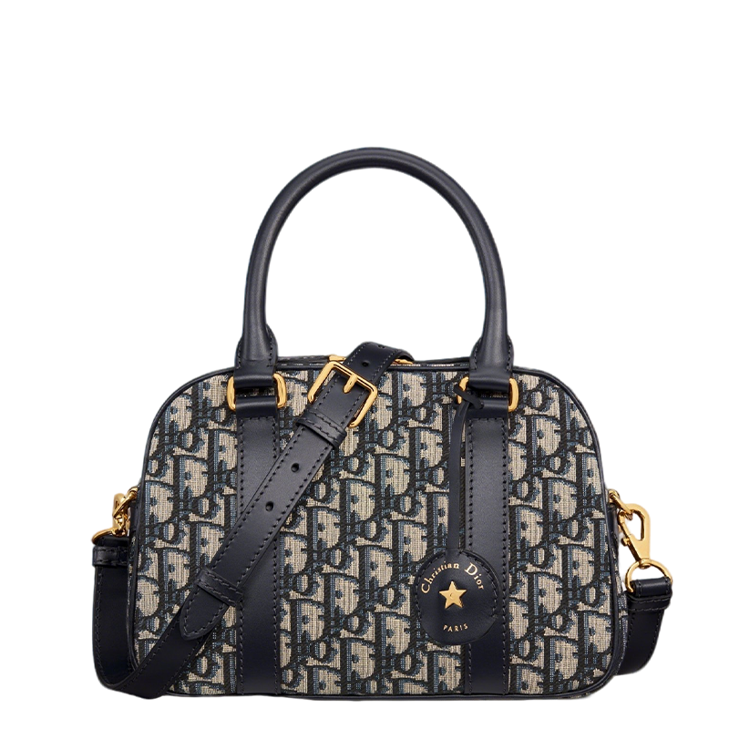 Stylish Dior D-Vibe Handbag With Signature Oblique Pattern And Gold - Tone Hardware M1340
