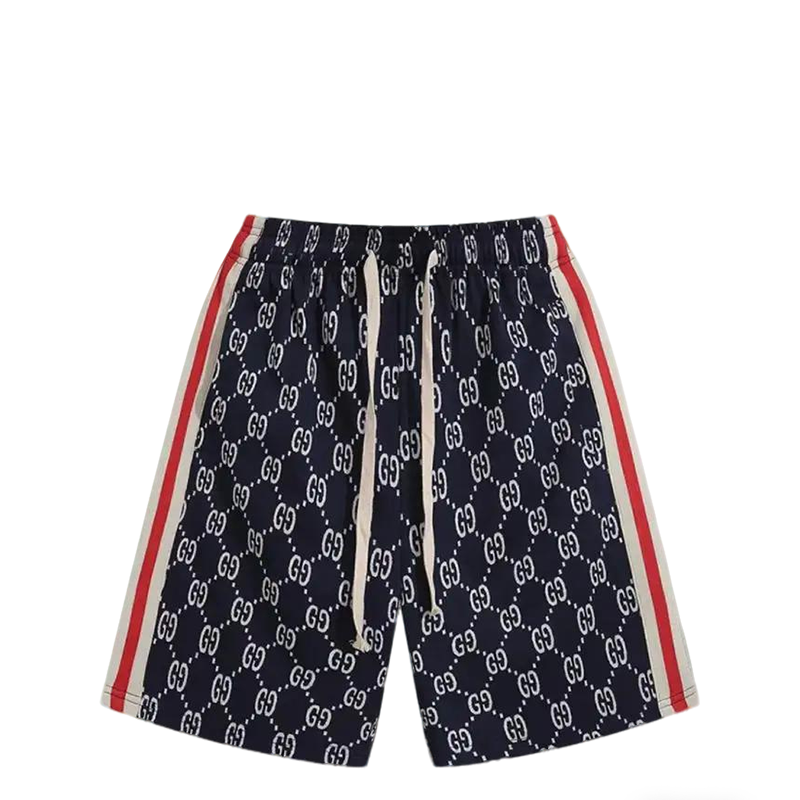 Gucci Men's Navy Blue GG Print Shorts with Web Stripe Details