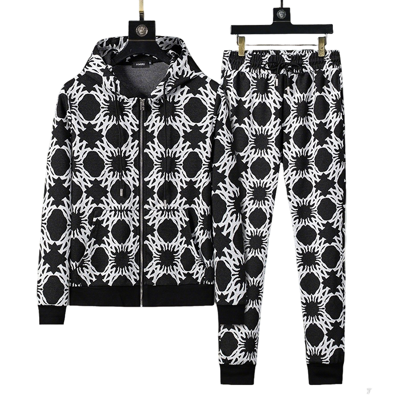 Men's AMIRI Black And White Patterned Hoodie And Jogger Set