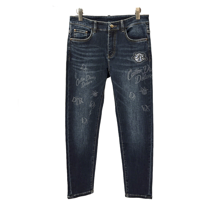 Dior Dark Blue Denim Jeans With Logo And Pattern Details