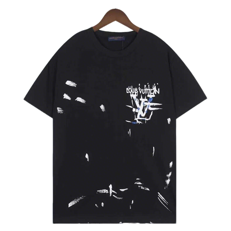 Louis Vuitton Black/White T shirt with Artistic Paint Splatter and Logo Design
