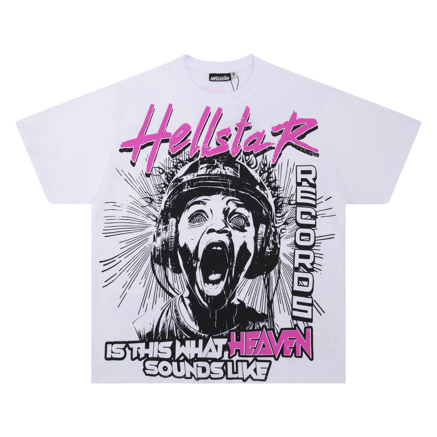 Hellstar White T - Shirt With Headphone Graphic And Is This What Heaven Sounds Like Slogan