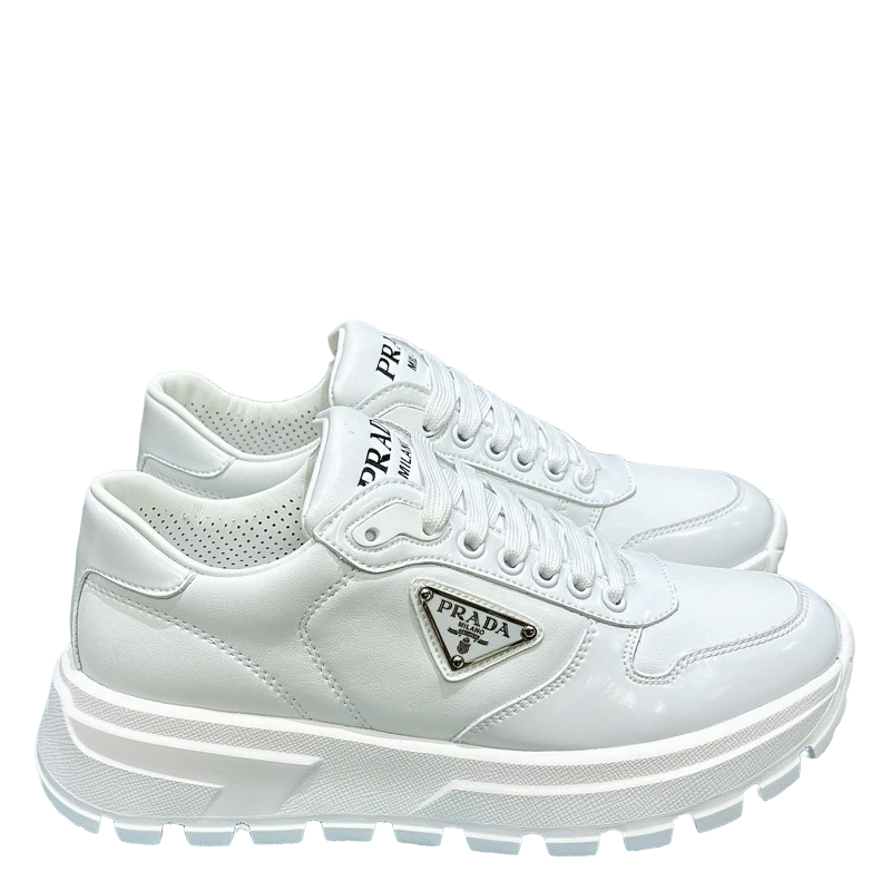 Unisex Prada White Chunky Platform Sneakers With Triangle Logo
