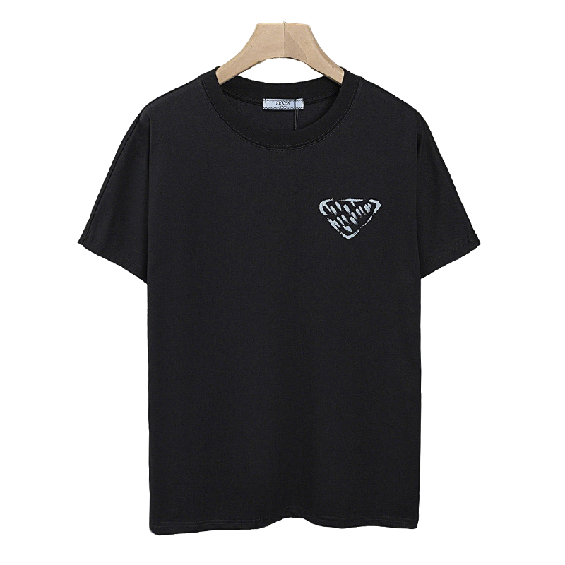 Prada Black/White Tee With Iconic Triangle Logo For Sophisticated Streetwear Looks