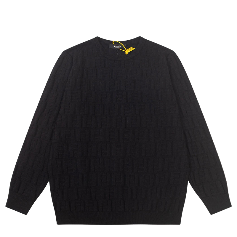 Fendi Black Crew Neck Sweater With Textured Pattern