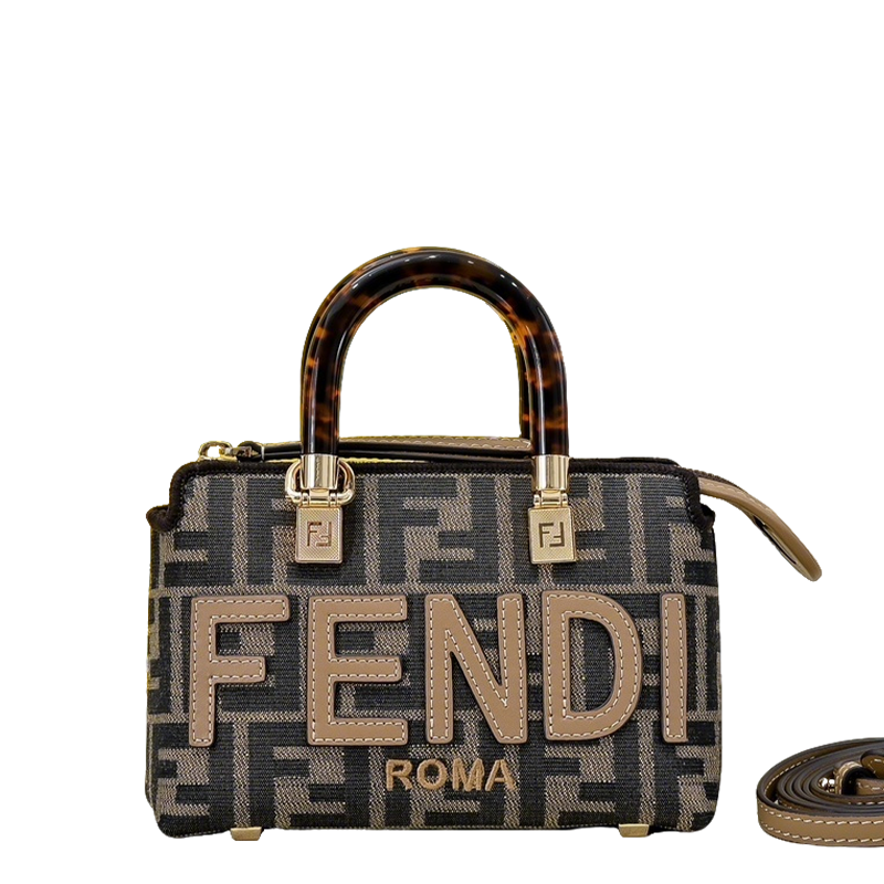 Luxury Fendi by the way Mini Handbag With Signature FF Pattern And Tortoise - Shell Handle 2020