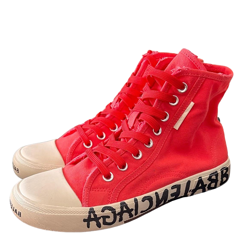 Balenciaga Unisex Red High-Top Canvas Sneakers with Brand Logo Sole for Luxury Street Fashion