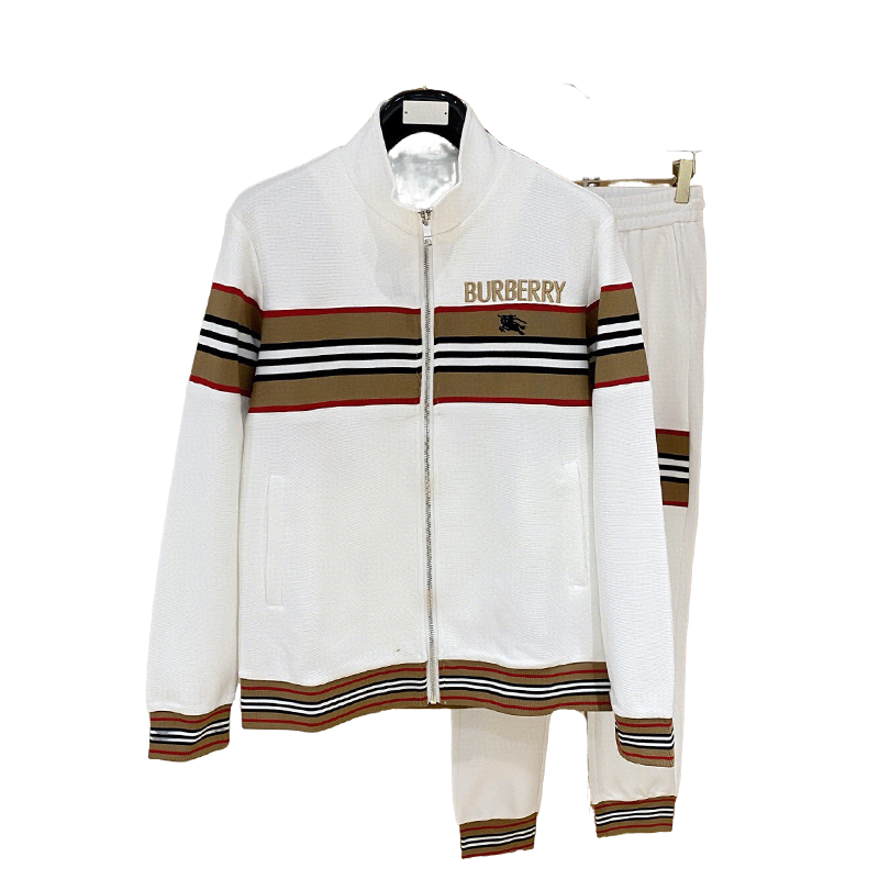 Burberry Men's White Tracksuit With Signature Stripes And Logo