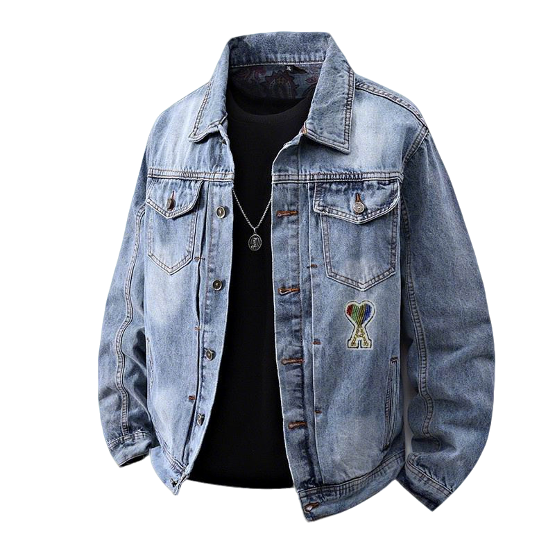 Amiri Light Blue Denim Jacket With Colorful Embroidered Badge