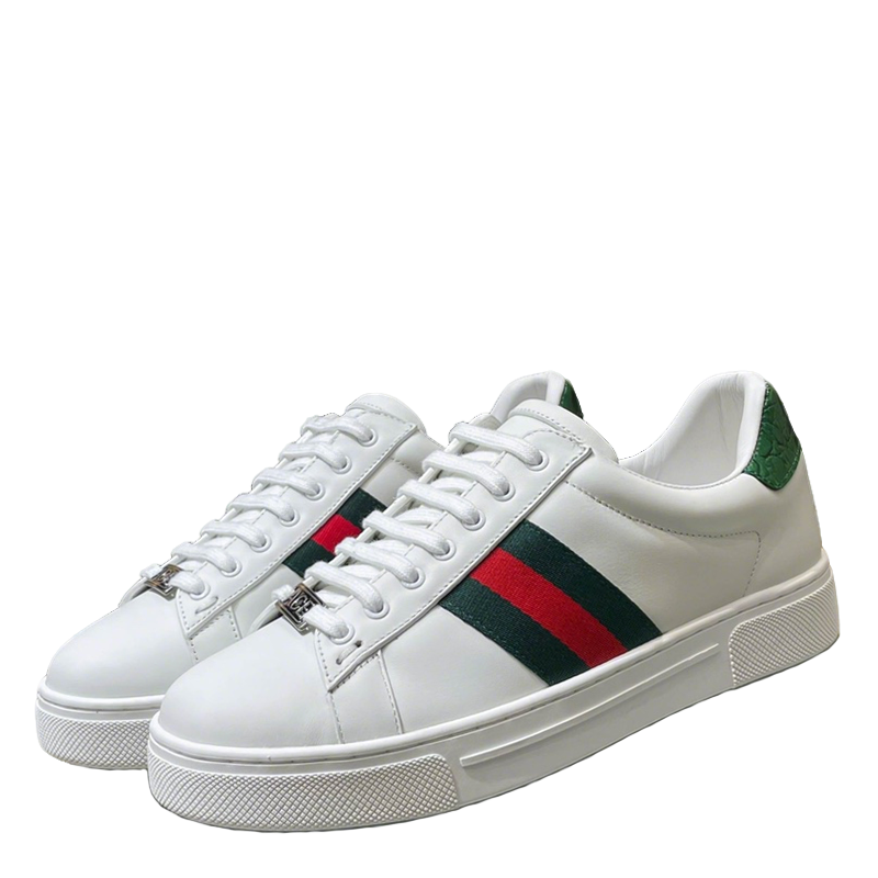 Gucci White Leather Sneakers With Web Stripes
