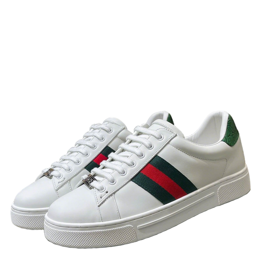 Gucci White Leather Sneakers With Web Stripes