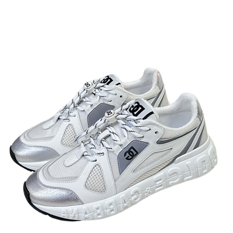 Dolce & Gabbana Unisex White And Silver Mesh Sneakers With Branding