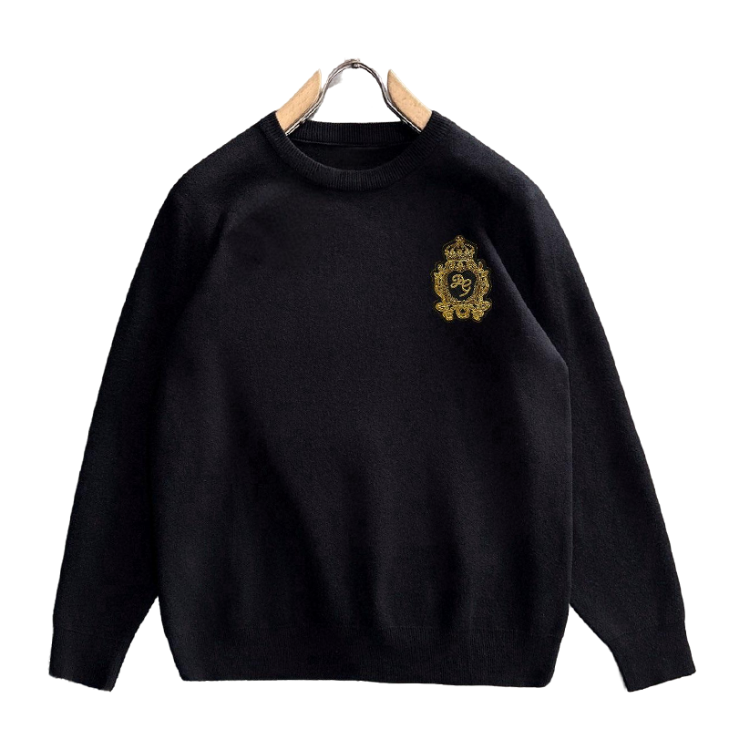 Dolce & Gabbana Men's Black Crew Neck Knitted Sweater With Gold Badge