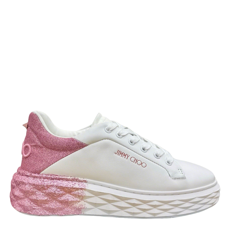 Jimmy Choo Women's White Sneakers With Pink Glitter Accents
