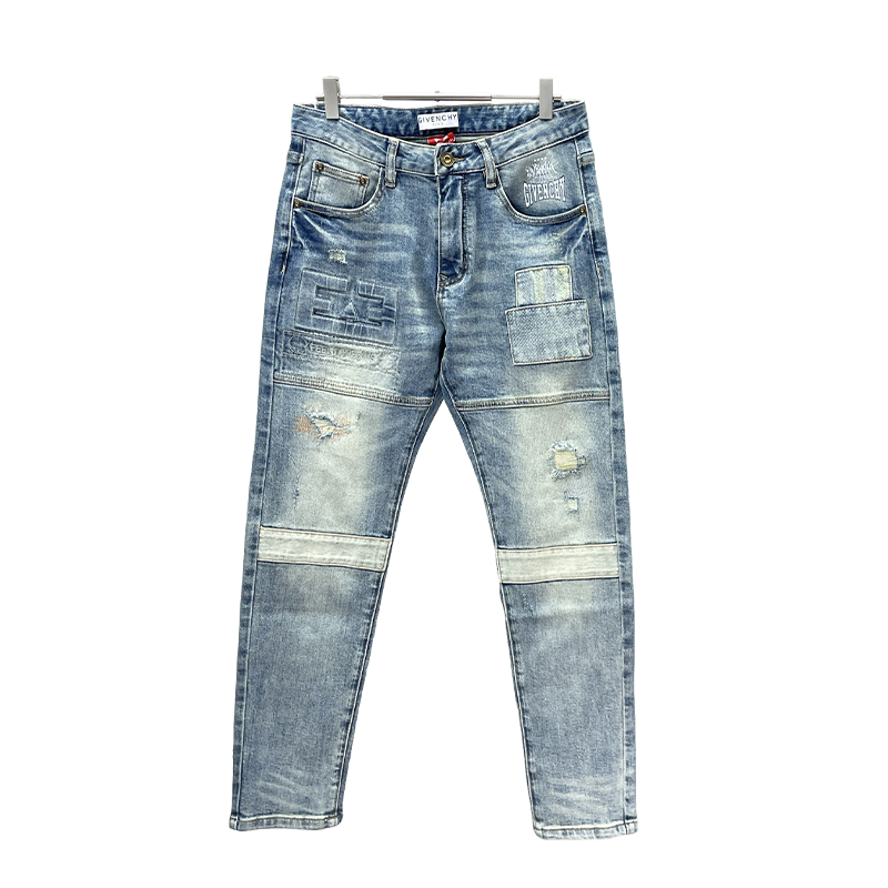 Givenchy Light Blue Distressed Patchwork Denim Jeans For Fashion - Forward Style