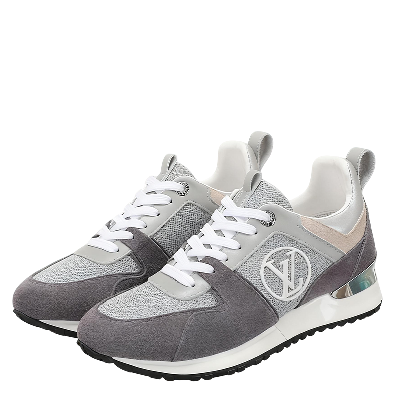 Louis Vuitton Women's Grey Mesh and Suede Sneakers with Iconic Logo