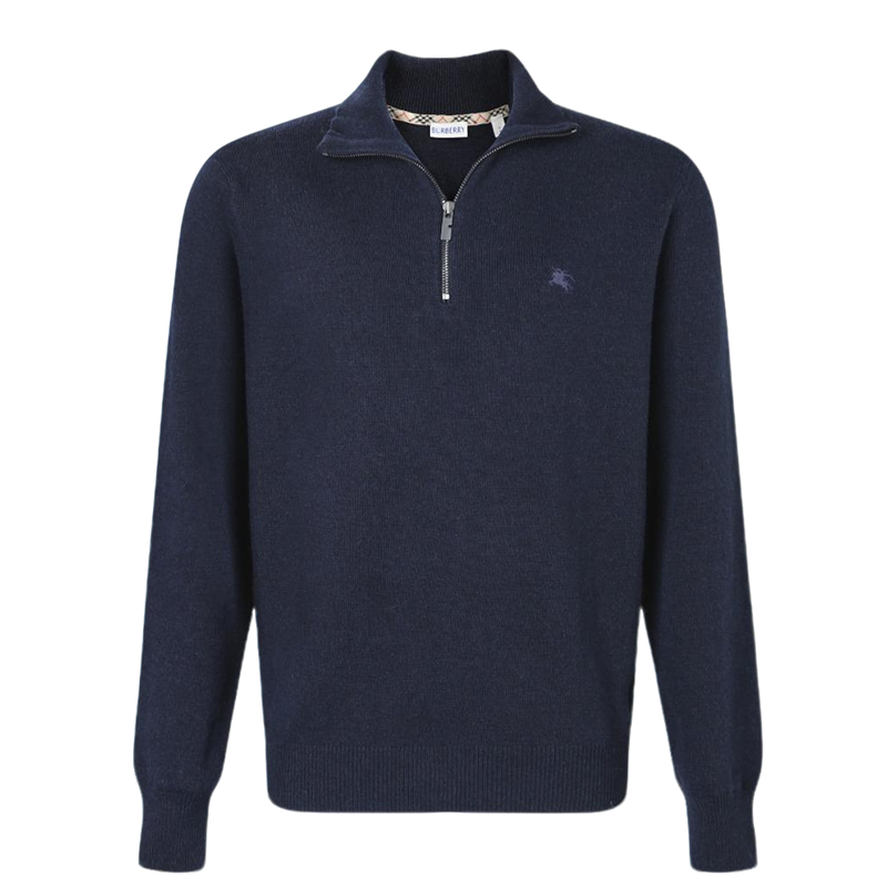 Burberry Men's Zip Neck Cashmere Sweater In Navy